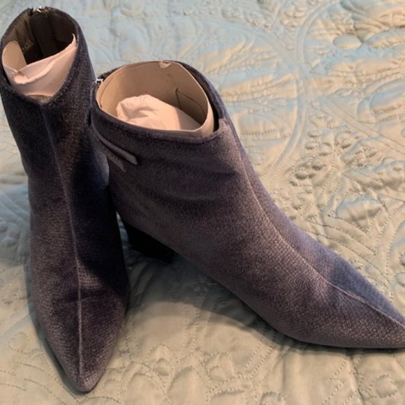 Blue Suede Ankle Boots with side zippers and 2" heels. Size 8. - Picture 2 of 5